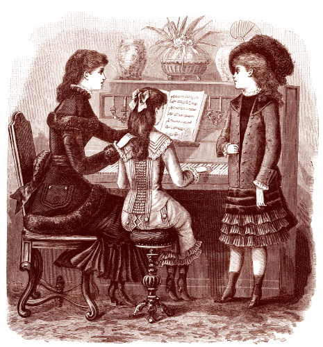 Upper class Victorian family around a piano